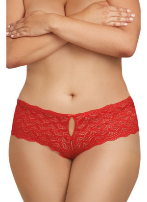 Shorty rouge grande taille de dentelle ouvert et ajouré sur les fesses forme coeur - DG1442XRED